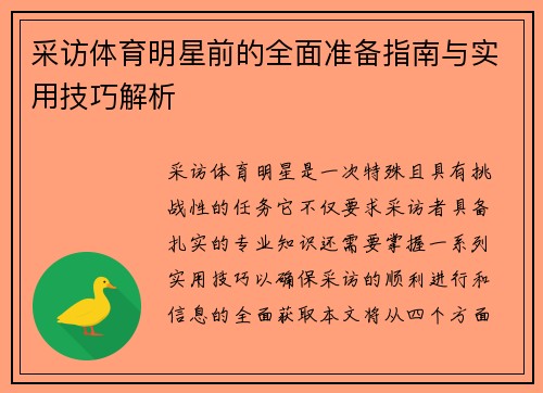 采访体育明星前的全面准备指南与实用技巧解析